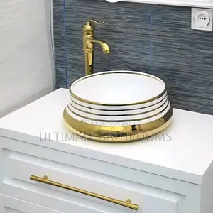 Elegance Round Shape Gold and White Counter Top Basin
