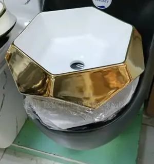 White and Gold Cabinet Basin Without Tap Hole