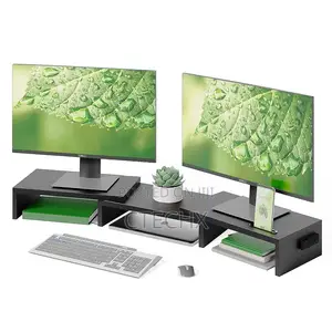 Bontec Dual Wooden Tv, Monitor Stand With Groove,