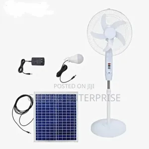 16" Solar Powered Rechargeable Standing Fan With Bulb
