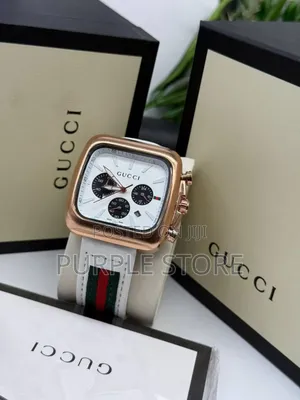 Gucci White Leather Chronograph Wristwatches