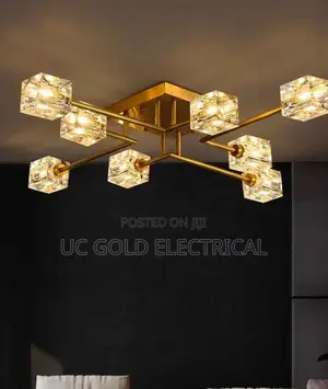 Light Luxury All Copper Living Room Ceiling Lamp, Crystal