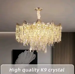 Gold Modern Crystal Chandeliers for Living Room Tier Hanging