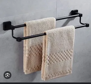 High Quality Matt Black Double Towel Rack , Wall Mounted