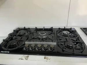 5 Burners Inbuilt All Gas Black Stainless Gas Cooker.