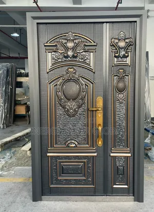 7ft/4ft Arc Pillar Crafted Copper Cast Door With Gold Handle