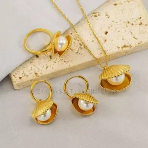 Fine Women Shell Jewelry Set Gold Plated Stainless Steel