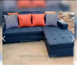 Black L-Shaped Fabric Sofa Available for Immediate Pickup