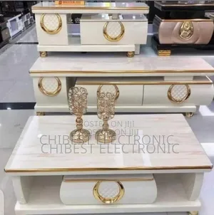 White With A Touch Of Gold Color Center Table