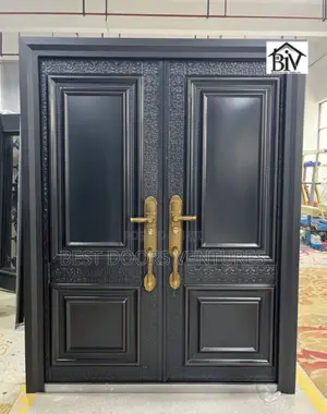 5ft by 7ft Entrance Security Door Black Two Panel Design