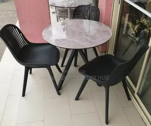 Portable Round Marble Dining Table With 3 Chairs.