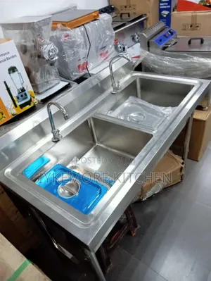 Industrial 304 Stainless Steel Double Sink Bench