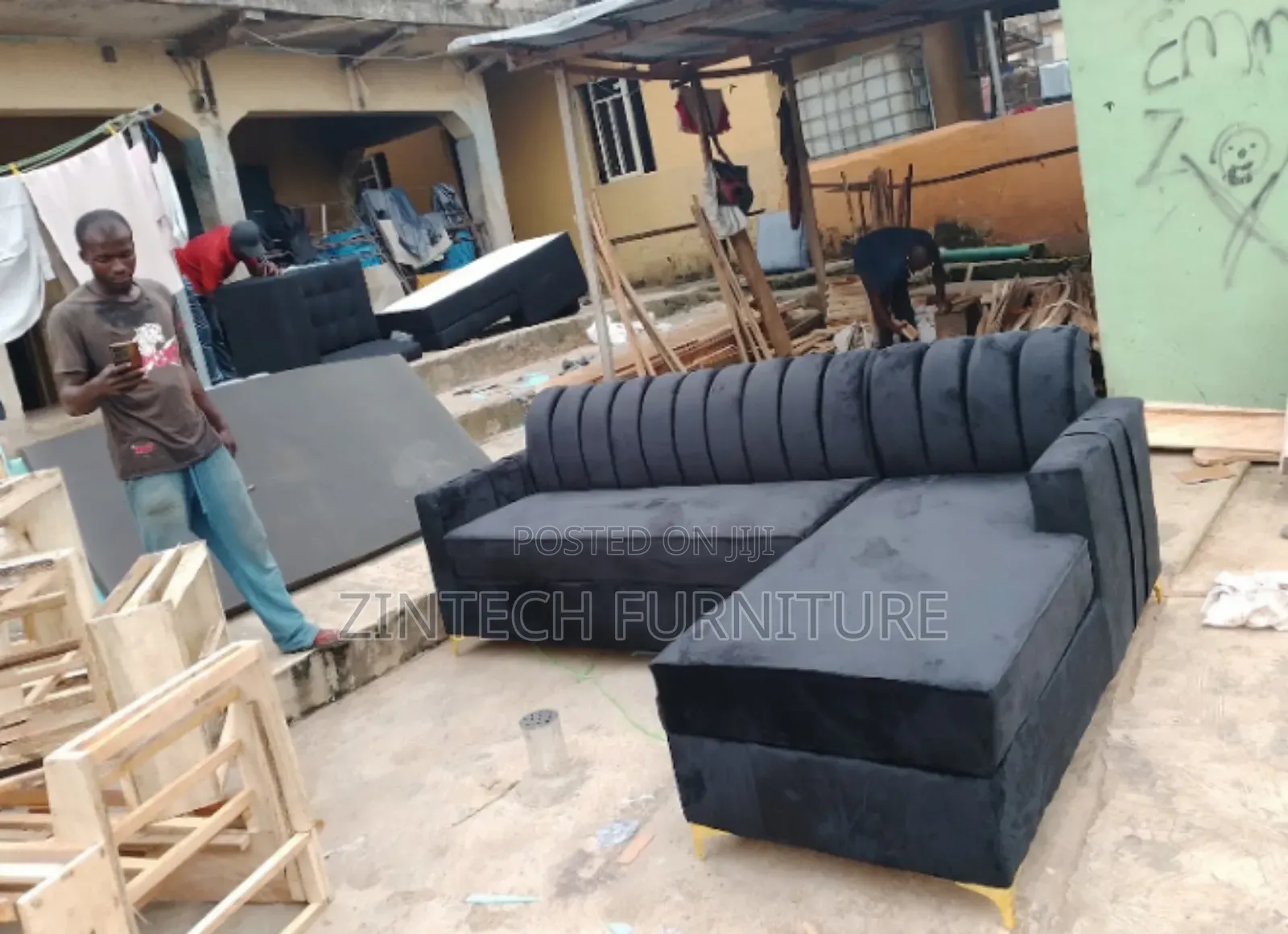Black Fabric L Shape Sofas