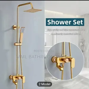 Golden Square Shower Head, Hand Shower and Hot Cold Mixer