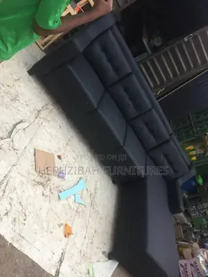 6 Seater Black Leather L Shaped Sofa