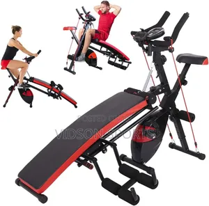 Upright Exercise Bike With Sit-Up Push-Ups Bench