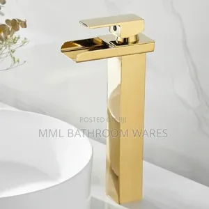 Gold Waterfall Extra Height Basin Mixer for Countertops