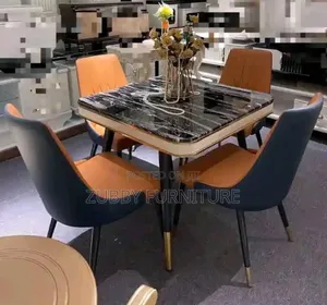 Quality and Imported Marble Top Dining Table by 4 Chairs