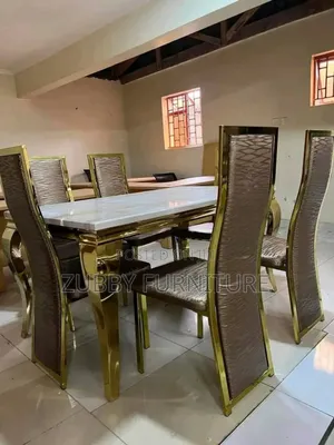 Imported Luxury Marble Top Dining Table by 6 Quality Chairs