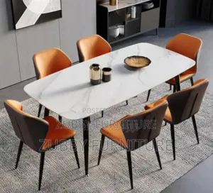 Imported Luxury Marble Top Dining Table by 6 Quality Chairs