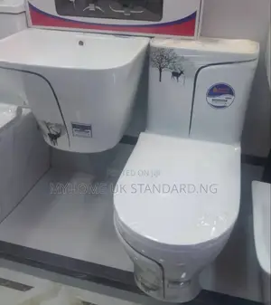 White Ceramic Toilet and a Matching Wall-Mounted Basin