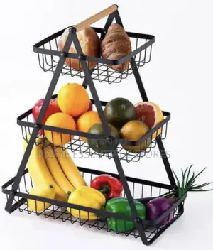 3 - Tiered Fruits Basket With Wooden Carrier