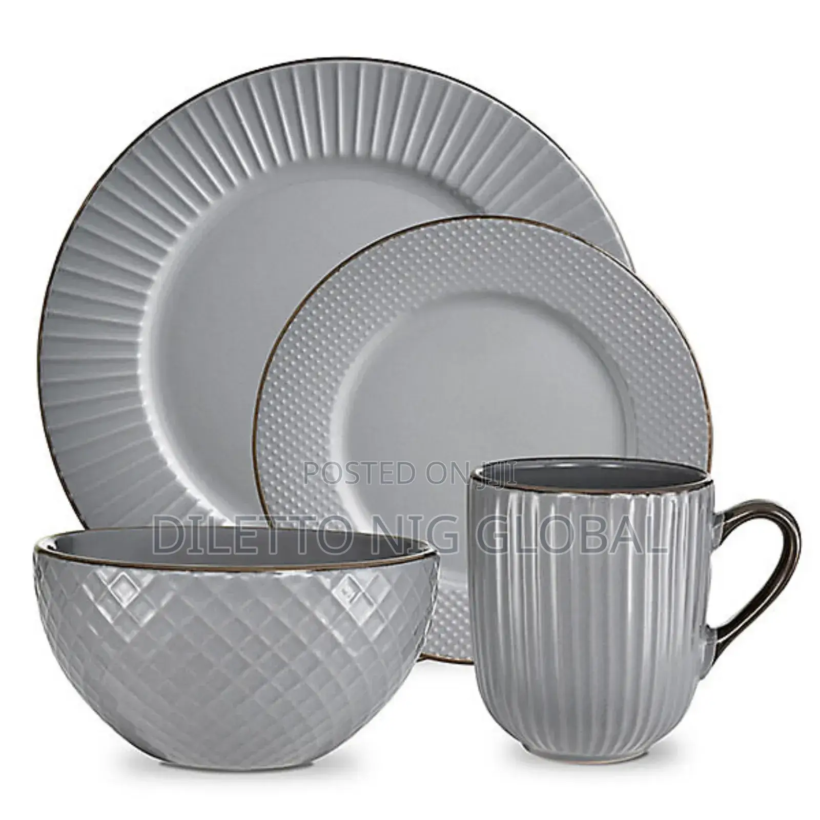 Tower Empire 16 Piece Stoneware Dinnerware Set Grey