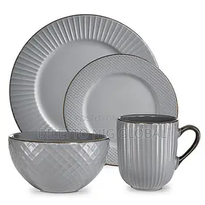 Tower Empire 16 Piece Stoneware Dinnerware Set Grey