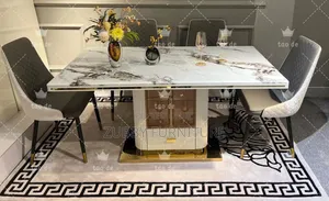 Executive Luxury Marble Top Dining Table by 6 Quality Chairs