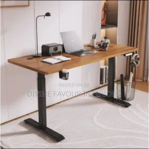 Electric Adjustable Height Standing Desk With Brown Top