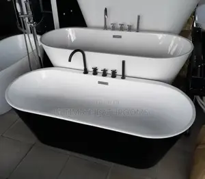 75x170cm Black and White Acrylic Bathtub With Shower Mixer