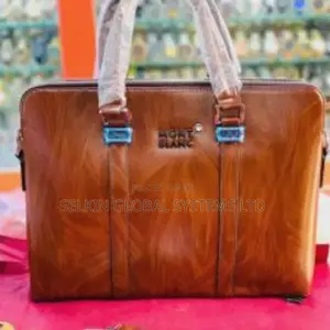 Mont Blanc Elegant Brown Leather Laptop Bag
