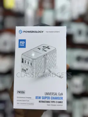 Powerology Universal Gan 85w Super Charger With Type-C Cable