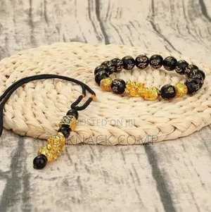Feng Shui Black Obsidian Wealth Bracelet Necklace Set