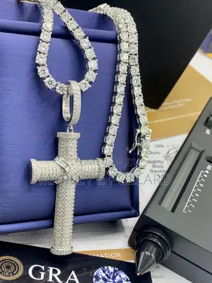 Cross Pendant Vvs1 Moissanite Rope or Tennis Chain