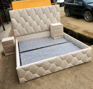 6 by 6 Milk Bedframe With 2 Bedsides Drawers