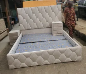 Quality Padded 6 by 6 Bedframe With 2 Bedsides Drawers