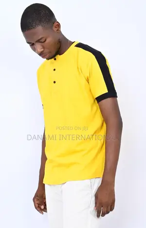 Henley's T-Shirt- Yellow With Black Design