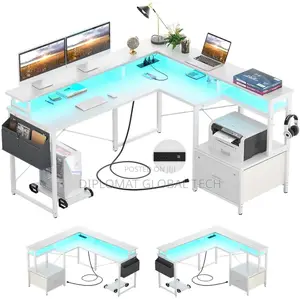 Homieasy L Shaped Computer Desk With File Drawer Shelves