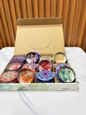 Tin Scented Candle With Flowers . Small Money Candle