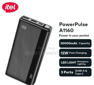 Itel Powerpulse 20000mah 12w Fast Charging, Torch Power Bank