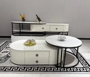 Set of Living Room Wooden Marble Center Table With Tvstand