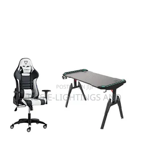Black White Gaming Chair With Gaming Table (Set)V Leg