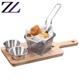 Wooden Chips Platter With Sauce Bowl