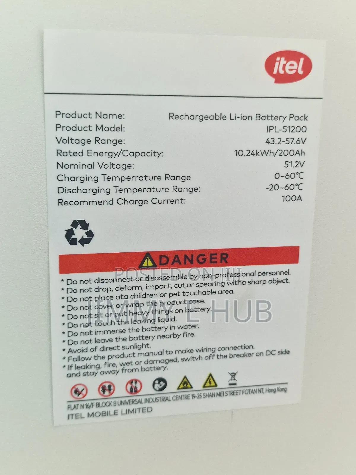 10kw Itel Lithium Battery