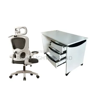 Set of Office Table Swivel Office Chair - White