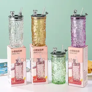 400ml Glass Tea / Coffee Cup With Straw and Bear Head