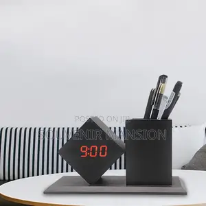 Wooden Digital Clock And Pen Holder