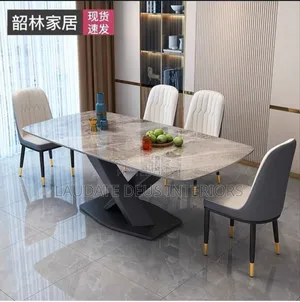 Exquisite 6 Sitters Contemporary L Marble Top Dining Set
