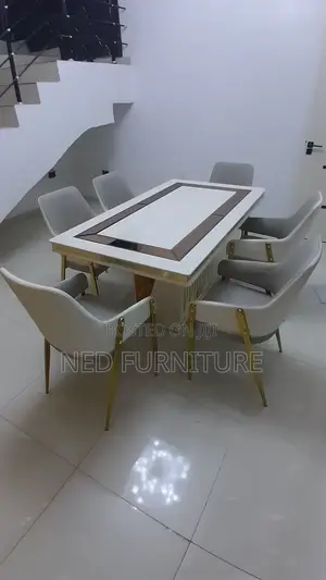 Quality Marble Top Dining With 6 Leather Chiars